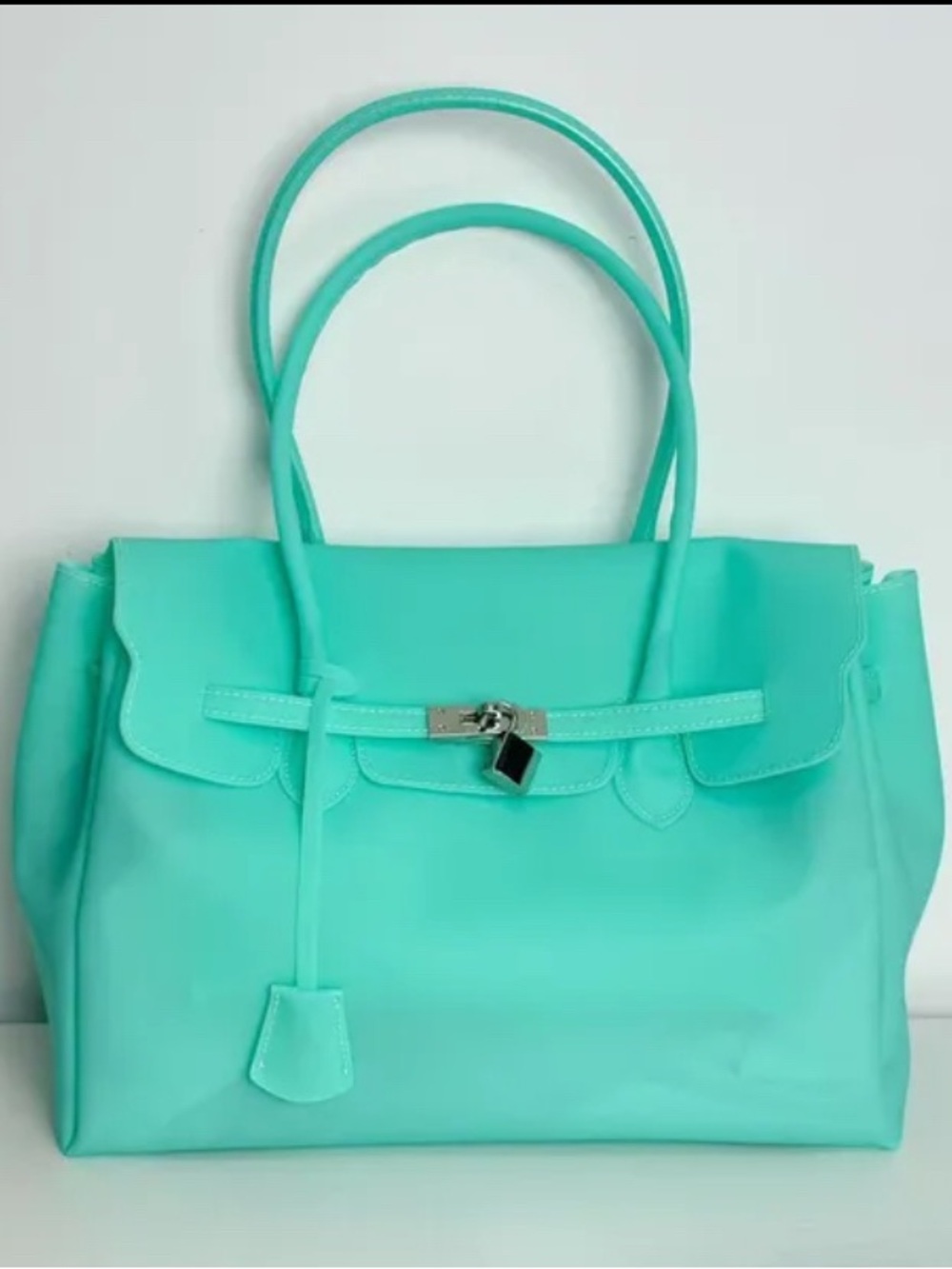 Anyone Interested in This? Survey. Mint Green Jelly Tote Bag with Lock Detail
